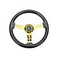 Wood Grain Steering Wheel 6 Bolts 1.5" Depth Dish Gold Chrome