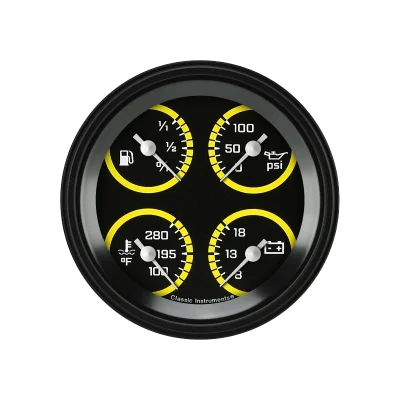 Classic Instruments® - AutoCross Yellow Series Quad Gauge