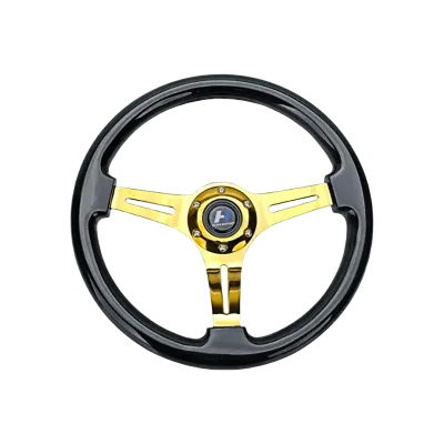 Wood Grain Steering Wheel 6 Bolts 1.5" Depth Dish Gold Chrome