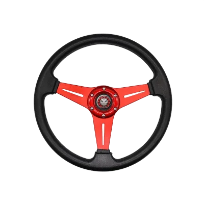 JQTUNING Universal Racing Steering Wheel 13.8”/350mm 6 Bolts Grip Vinyl Leather & Aluminum with H...